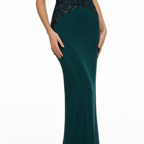 SALE NWT MGNY by Mori Lee 72014 Lace Appliques Evening Dress Emerald size 4 - Picture 4 of 5